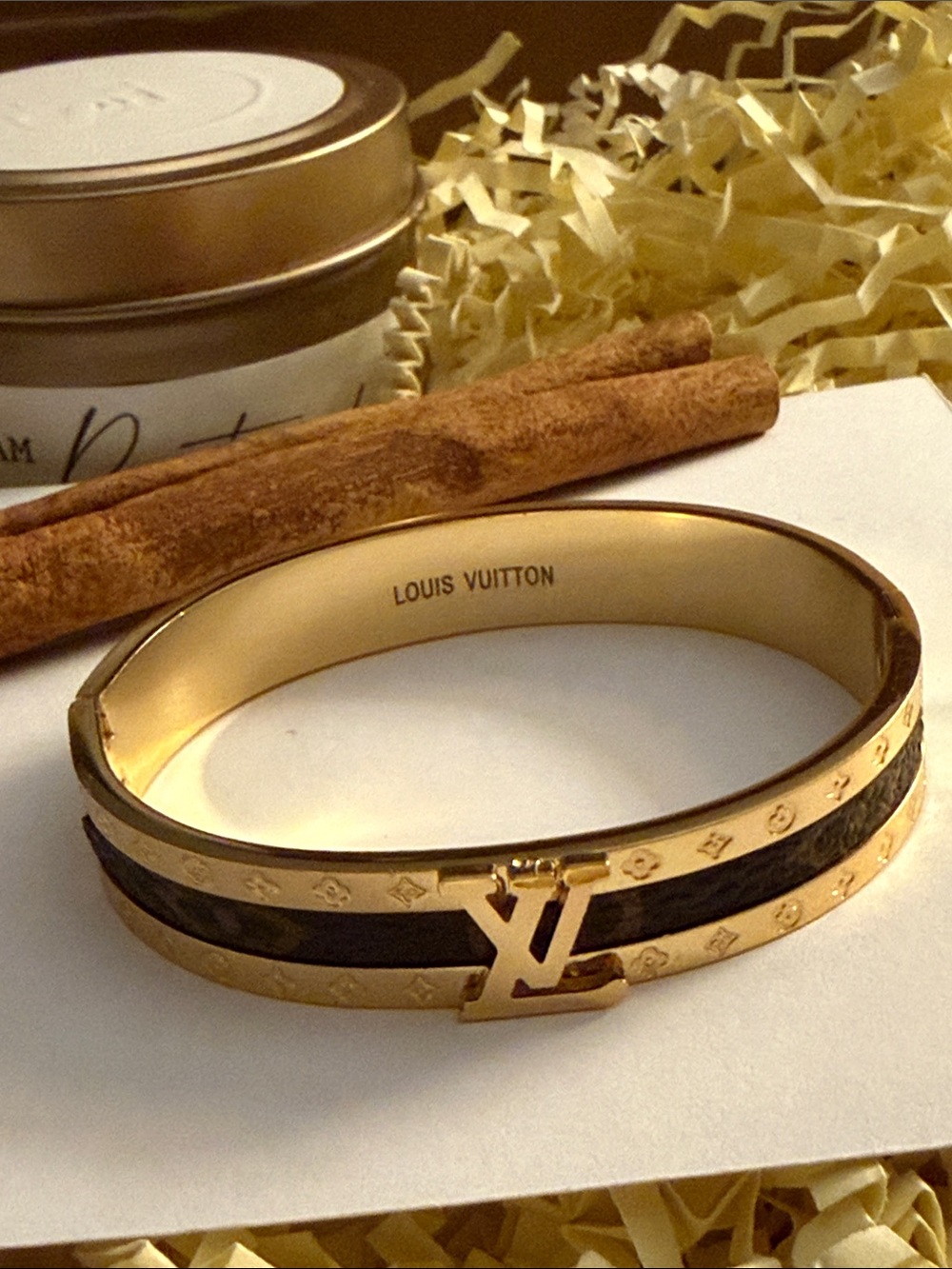 Gold and Brown Monogram Bangle Bracelet - Picture 2 of 8